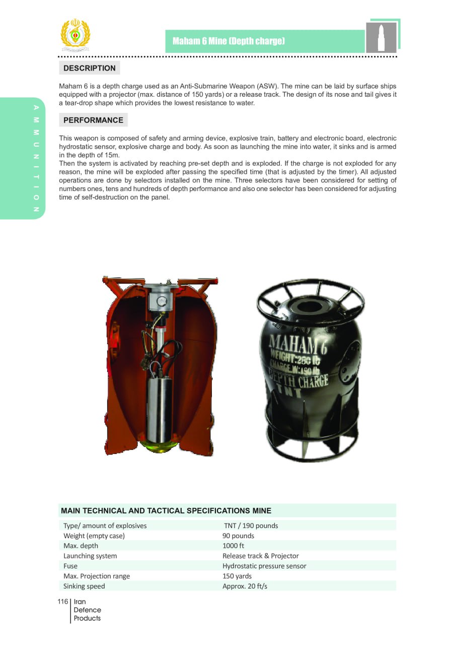 Maham 6 Anti-Submarine Depth Charge Mine Technical Specifications