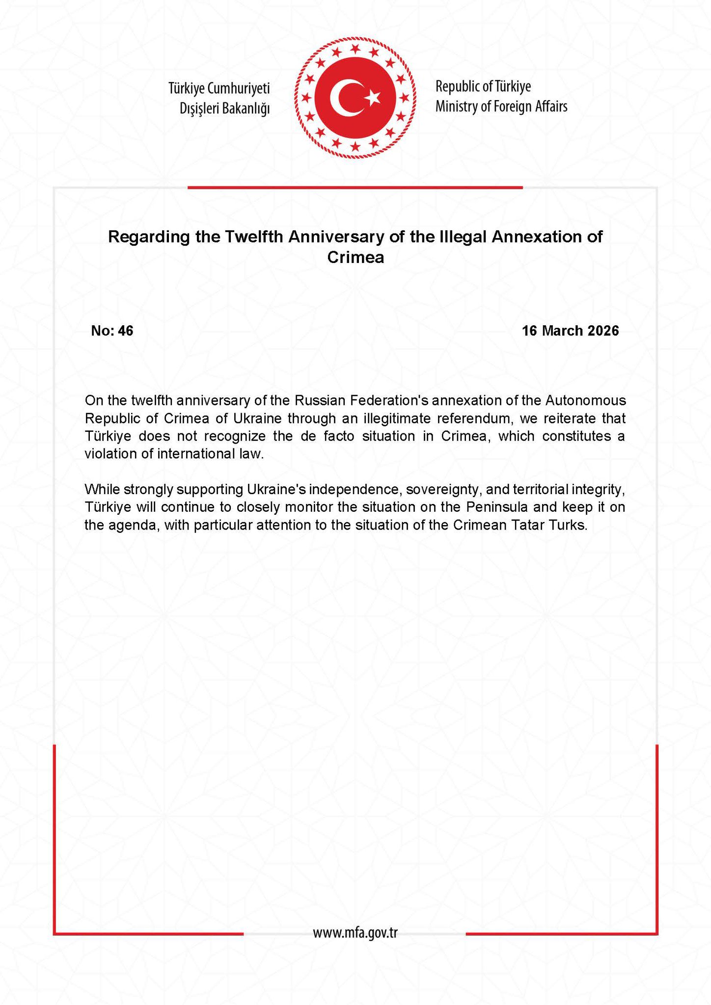 Turkey Praised for Supporting Ukraine’s Territorial Integrity