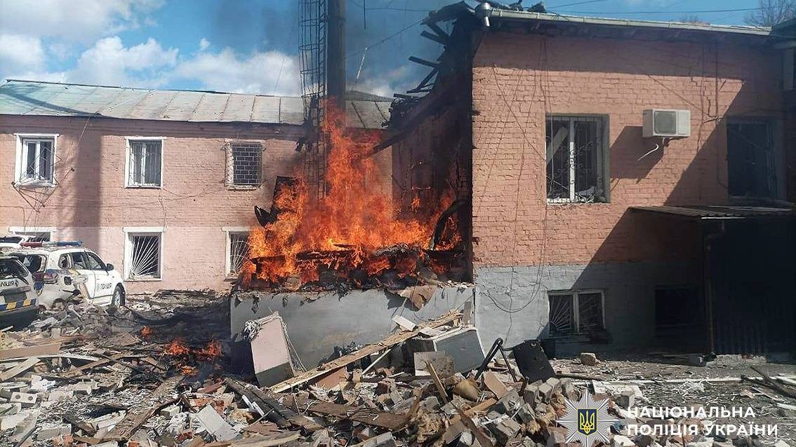 Russians Strike Pryluky: Man Wounded, Police Station Burns