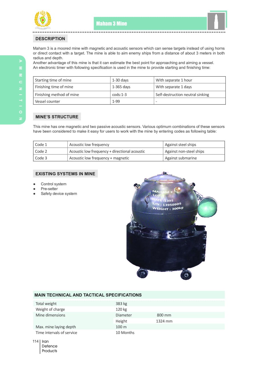 Maham 3 Moored Mine Detects Ships and Submarines at Close Range