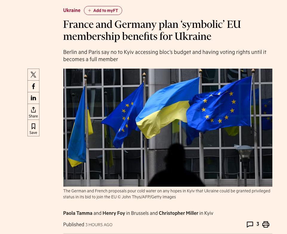 France and Germany Propose Symbolic EU Perks for Ukraine