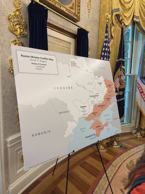 Map of Ukraine displayed in Oval Office talks