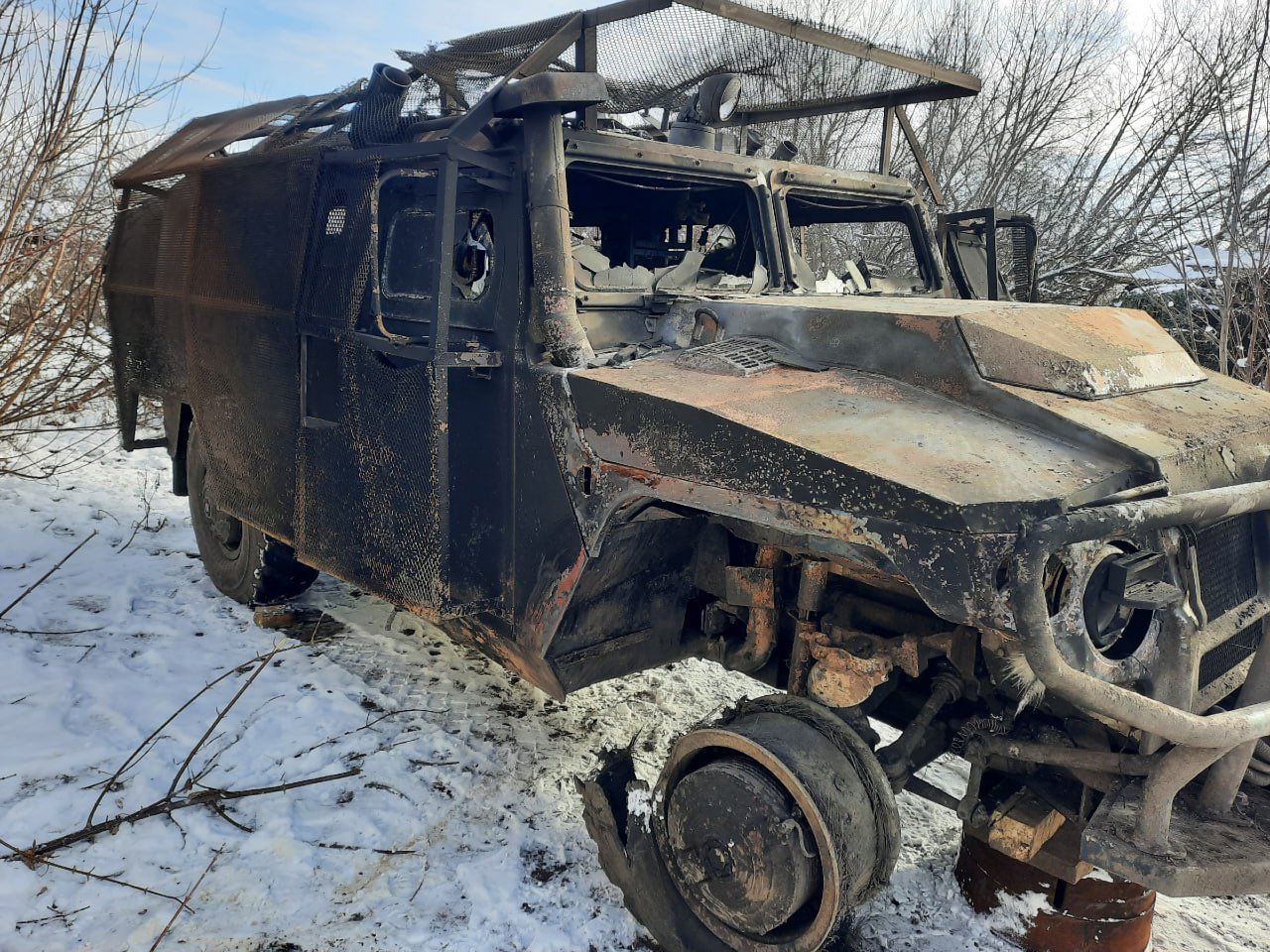 Destroyed Russian Tigr-M Armored Vehicle at Front