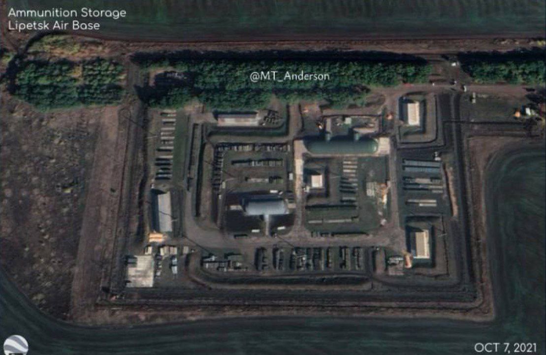 Satellite image of destroyed Russian aviation ammunition depot at Lipetsk airfield