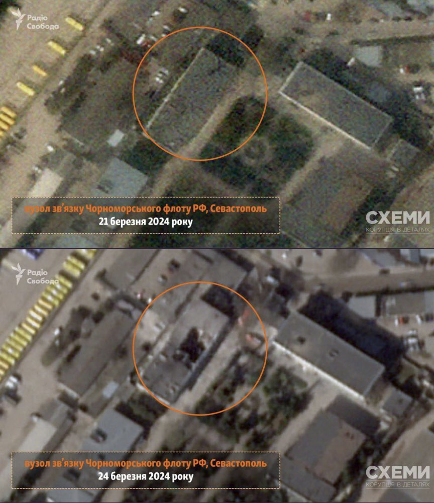 Satellite images show roof collapse after Ukraine strike on Russian fleet hub