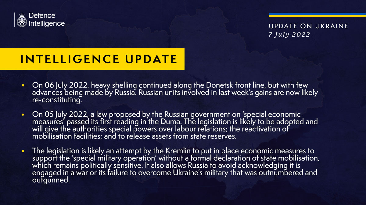 British Defense Intelligence Update on Ukraine