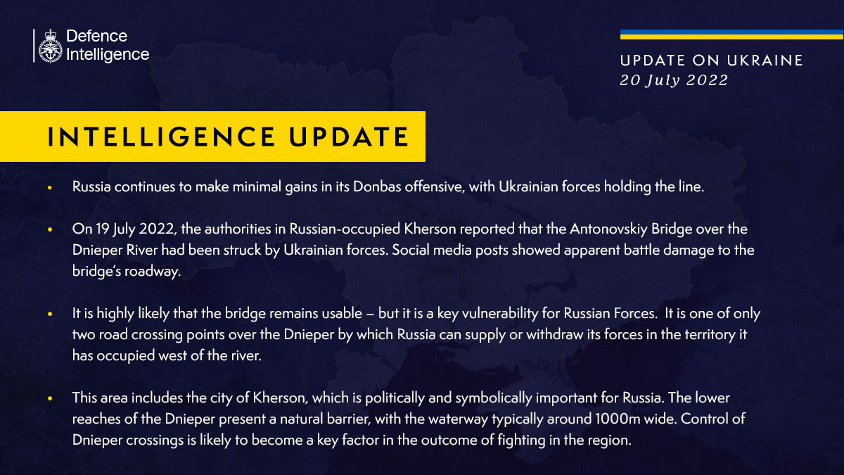 British Defense Intelligence Ukraine Update July 20 2022