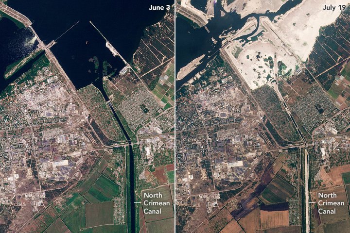 NASA satellites show North Crimean Canal drying up after dam destruction
