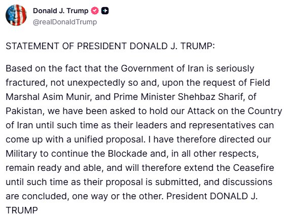 Trump Extends Iran Ceasefire Indefinitely, Cites Fractured Government