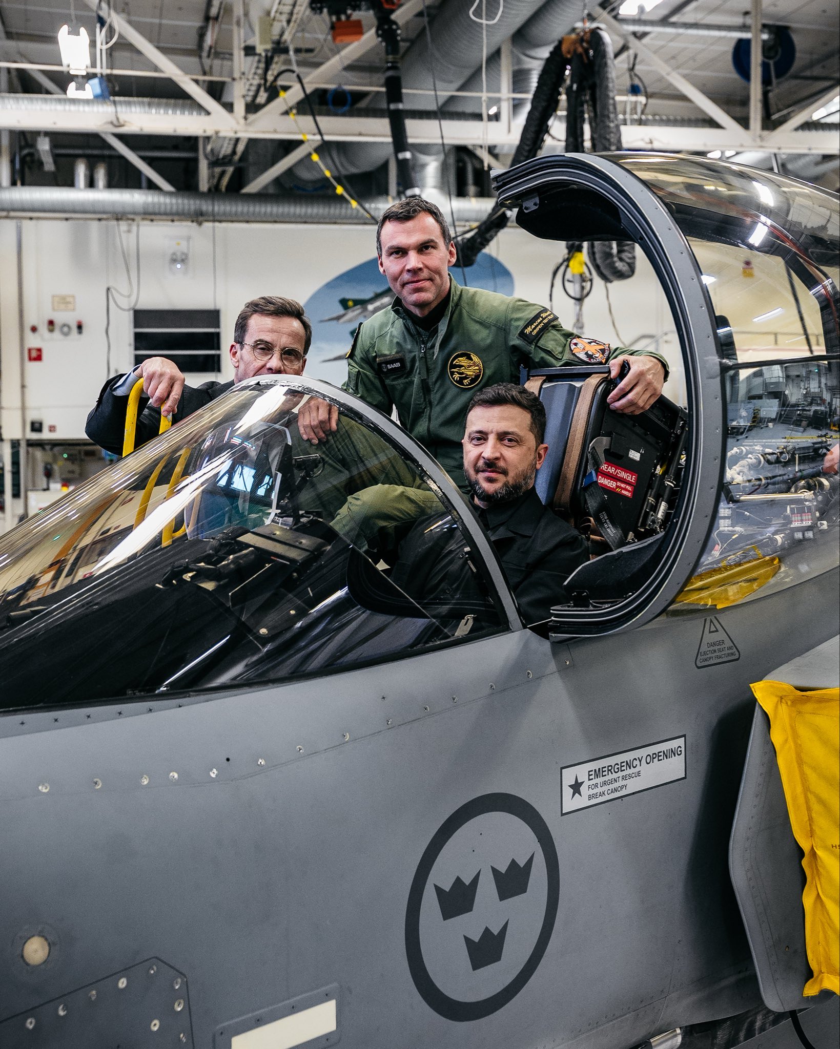 Zelensky in the cockpit of a Swedish Gripen