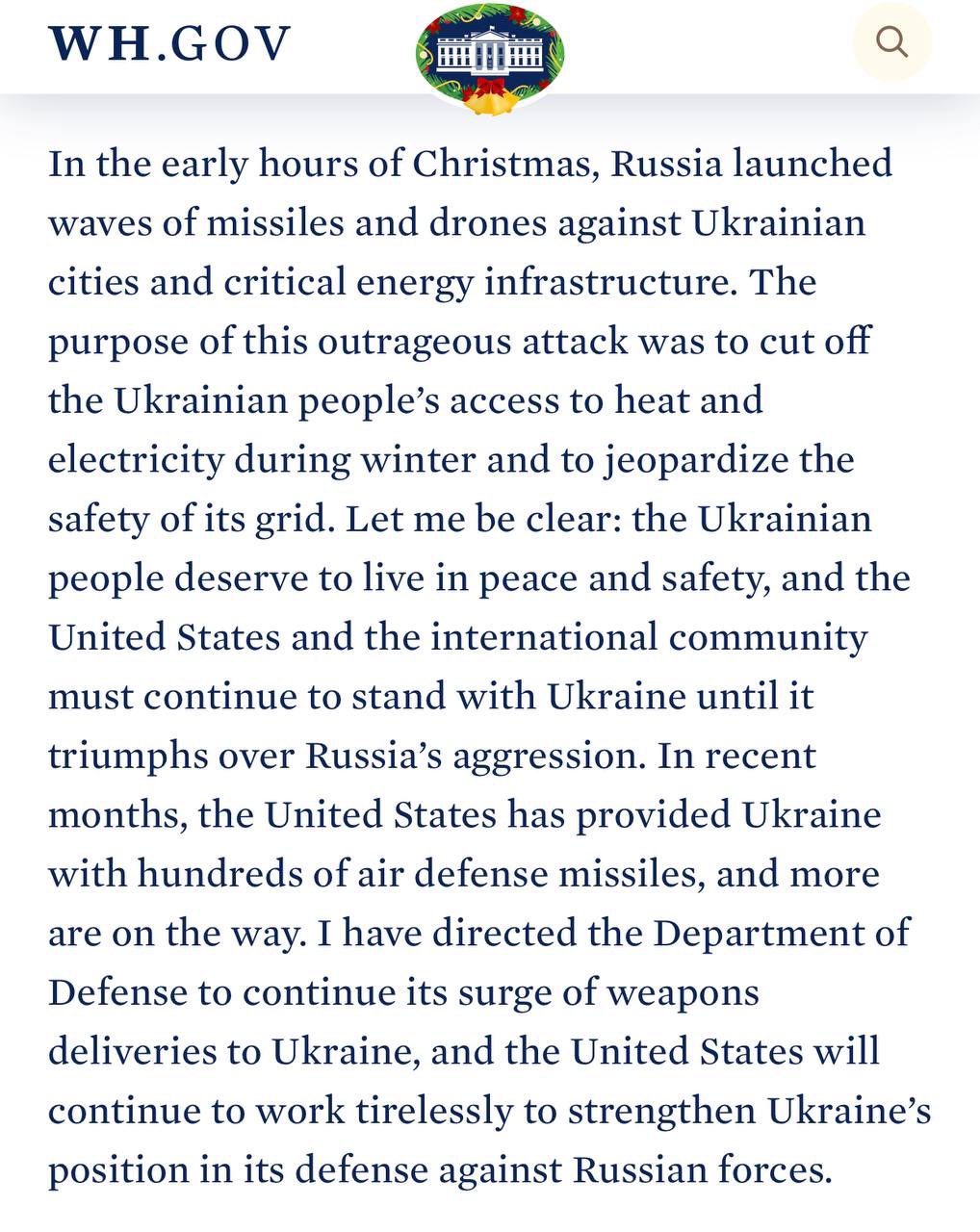Increase aid to Ukraine after Christmas morning attack by Russia
