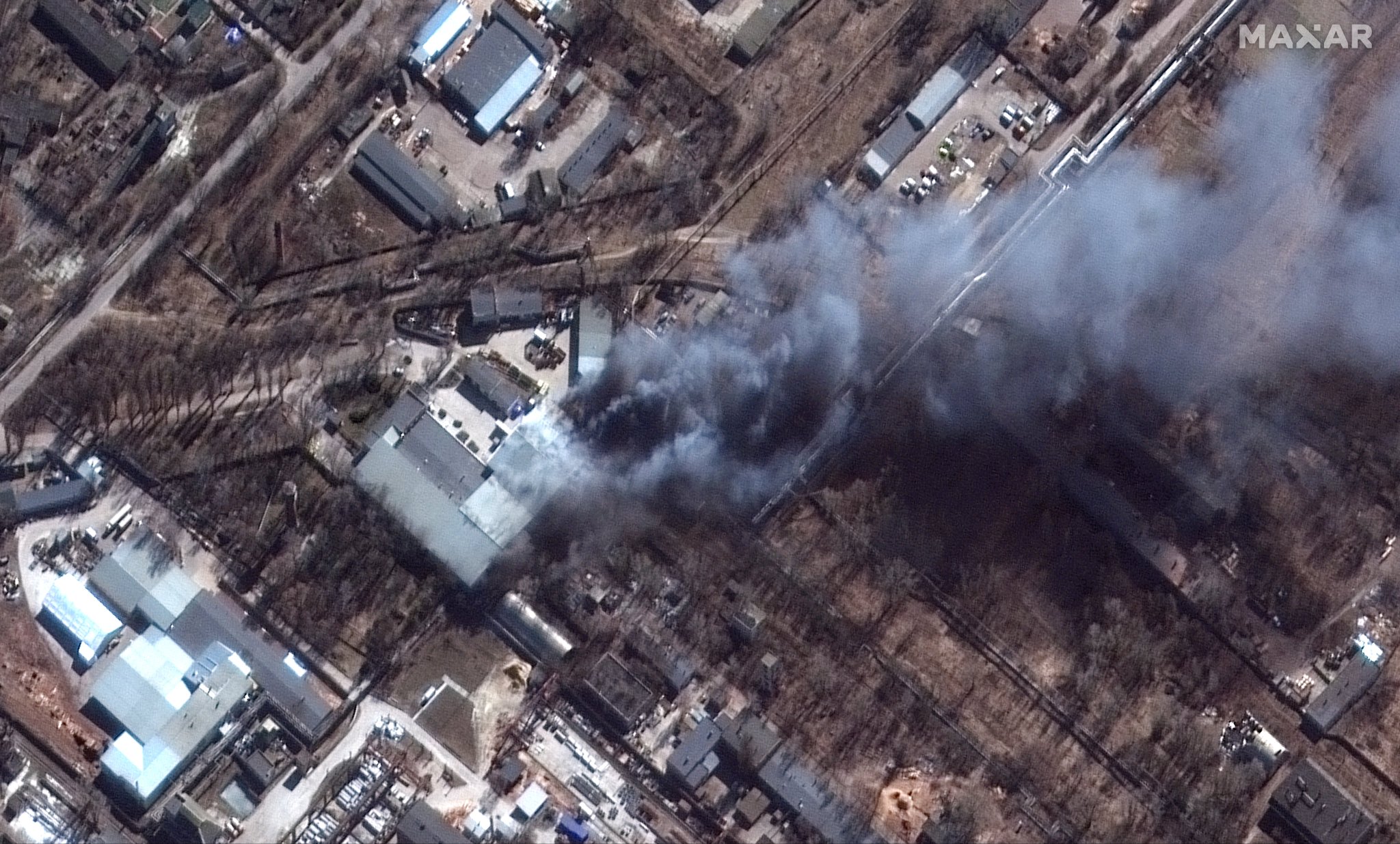 Satellite imagery shows fire in Chernihiv industrial area after attack