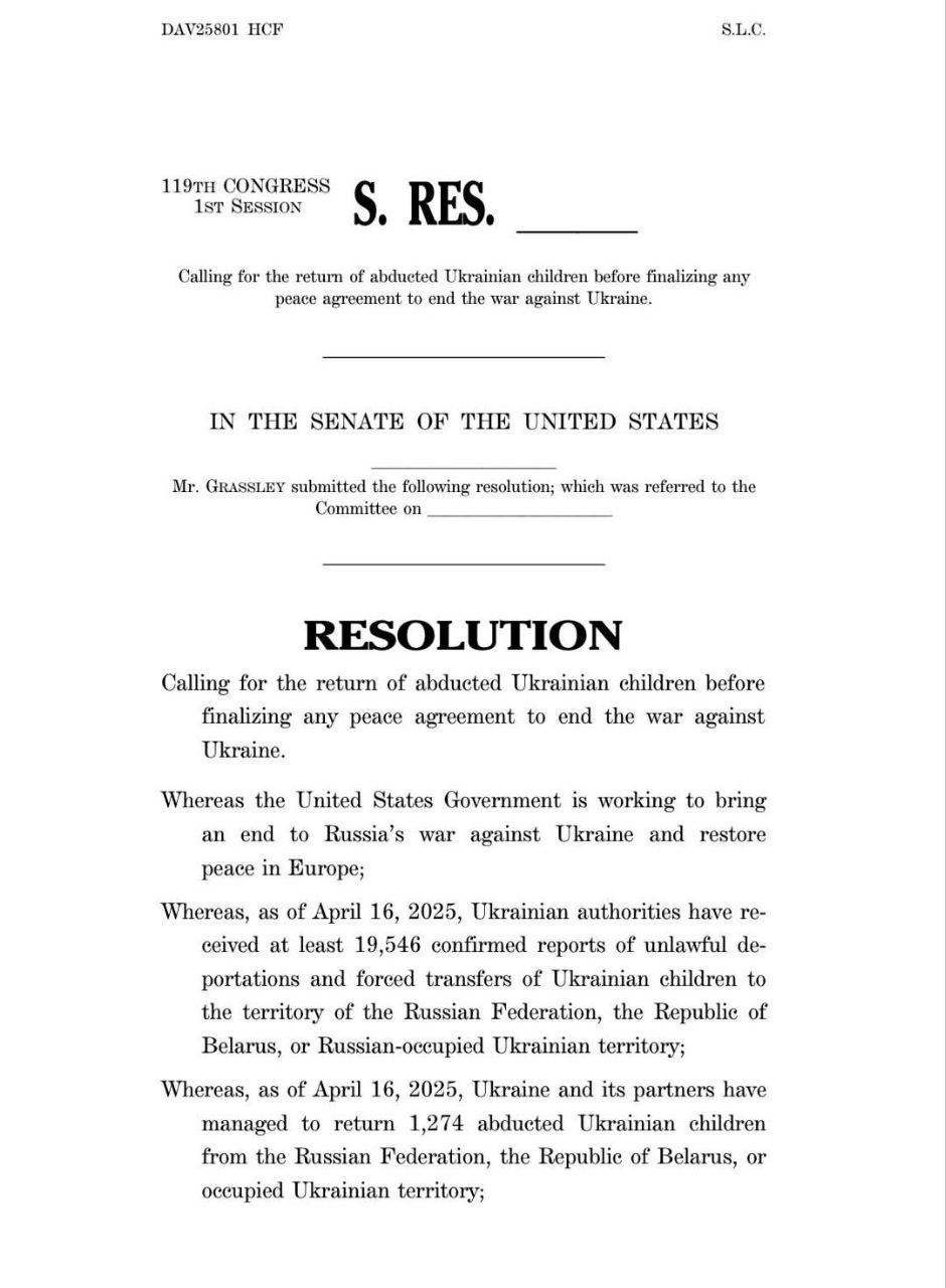 US senators demand return of kidnapped Ukrainian children