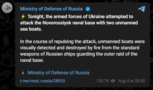 Ukraine attempts attack on Novorossiysk naval base, Black Sea Fleet involved