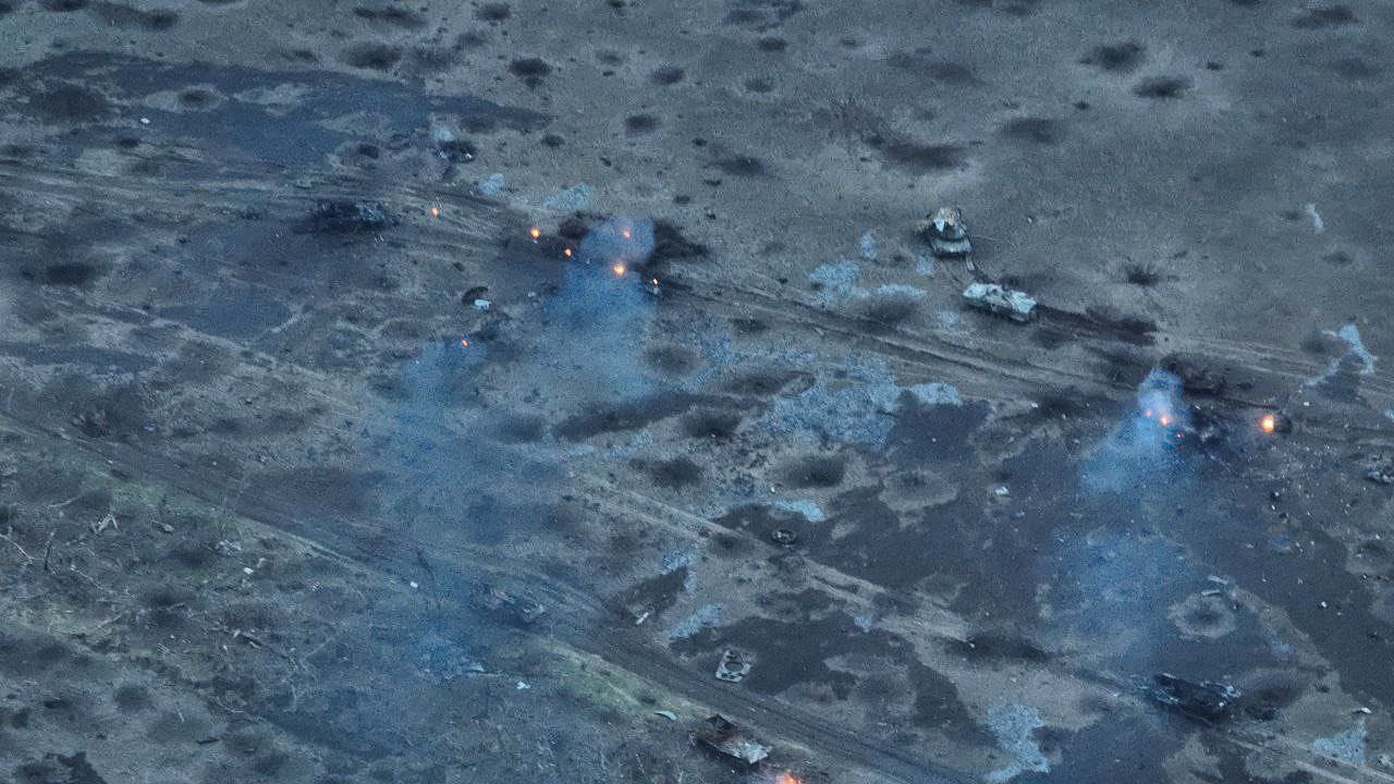 Destroyed Russian armored vehicles in the direction of Vuhledar