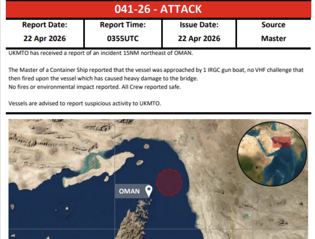 Iranian Gunboat Attacks Commercial Vessel in Strait of Hormuz
