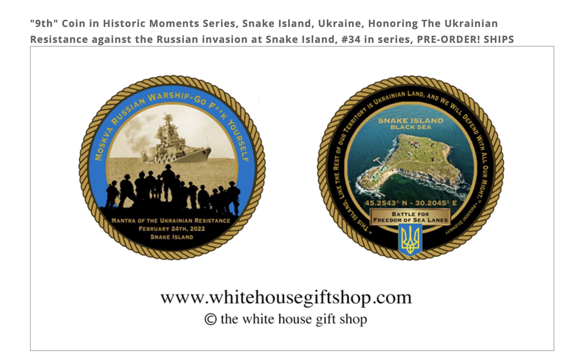 Coin hommage à l’île des Serpents par la Maison Blanche
