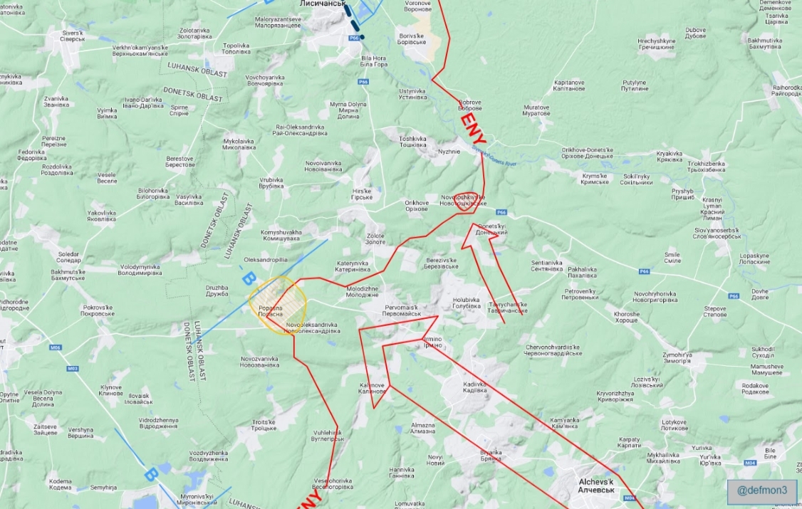 RU forces occupy Novotoshkivs’kem, 20km NE of Popasna, according to RU channels