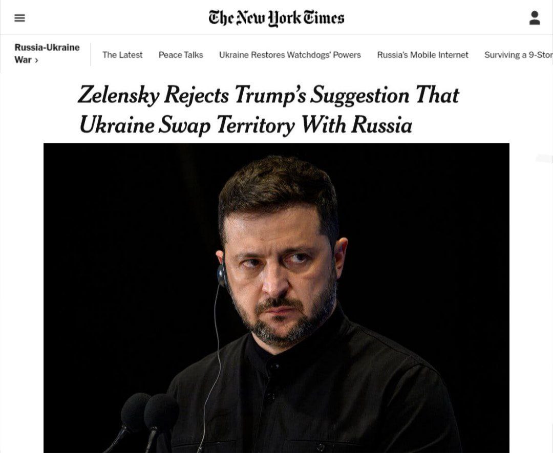 NYT: Zelensky’s refusal to exchange territories risks angering Trump.