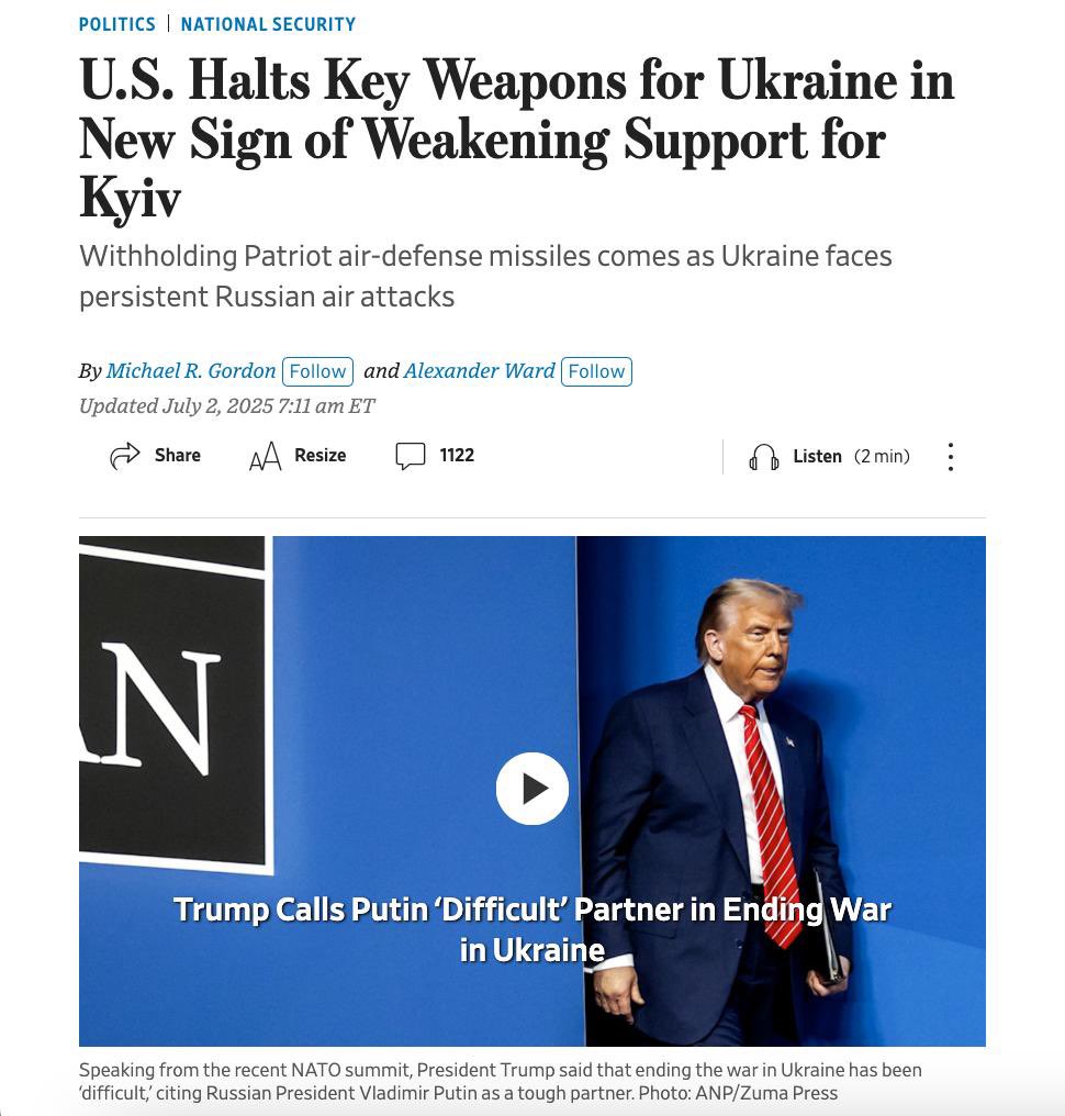 US halts weapon supplies from Poland to Ukraine, WSJ reports