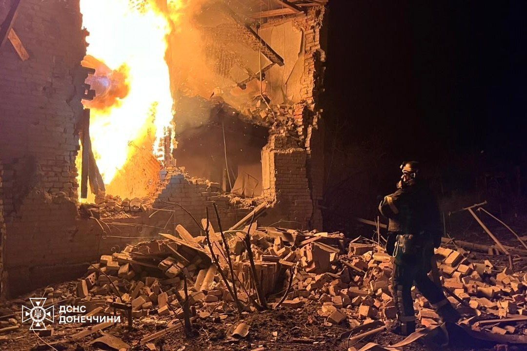 Ukrainian rescuers battle fires after Russian attacks in Donetsk Oblast