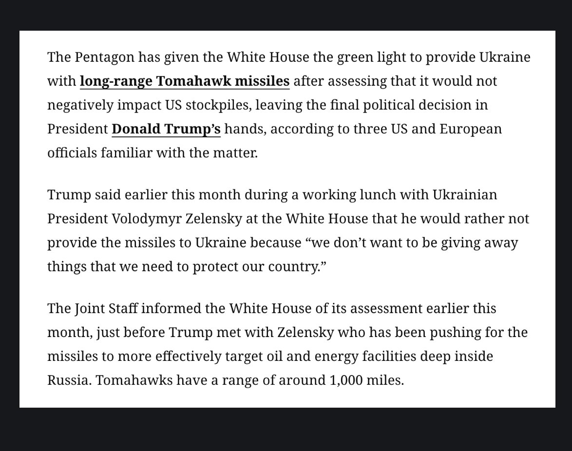 Pentagon: Tomahawks to Ukraine won’t hurt US stocks