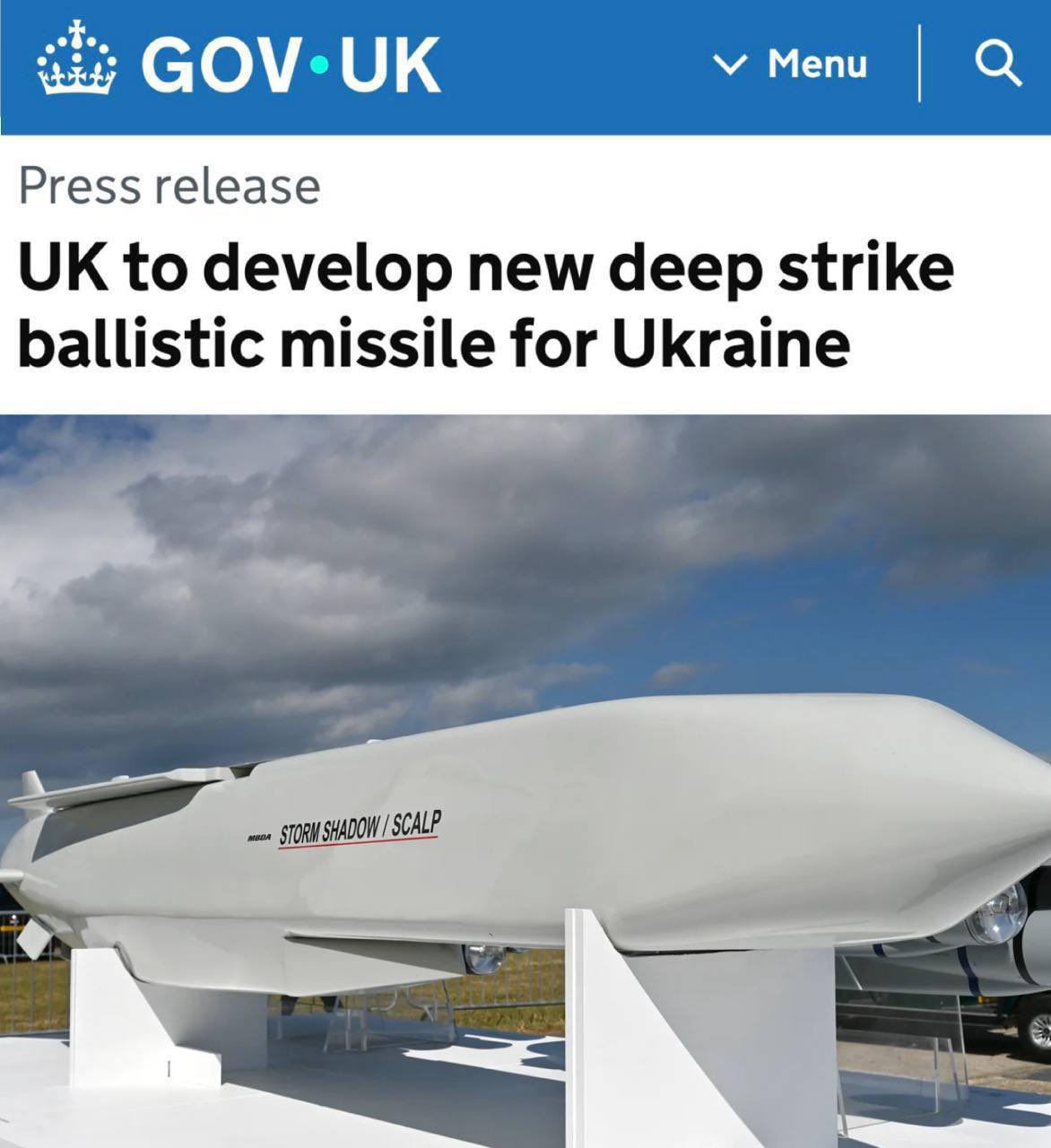Britain developing Nightfall ballistic missile for Ukraine, can reach Moscow