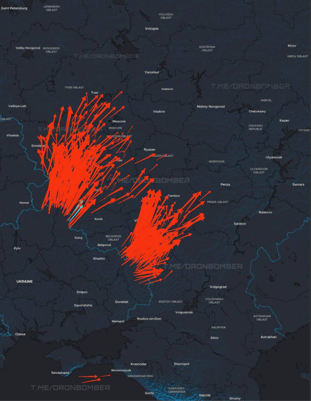 Ukrainian long-range kamikaze drones targeting Russian Federation regions