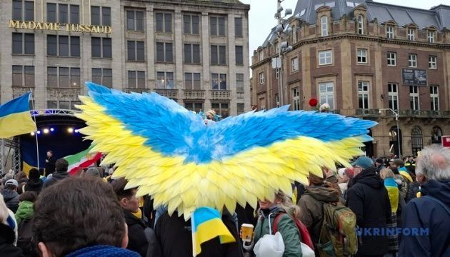 Ukrainian soldiers march in Netherlands against war