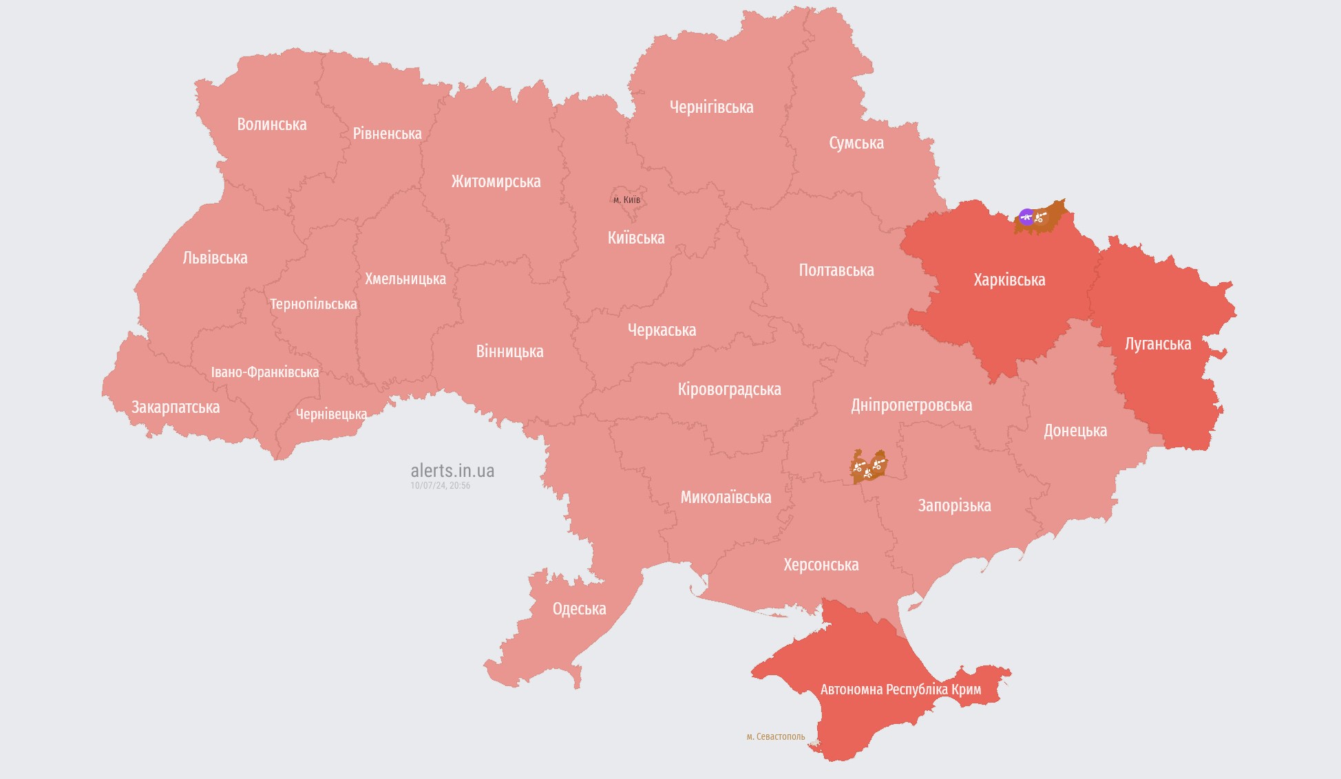 Missile danger across Ukraine
