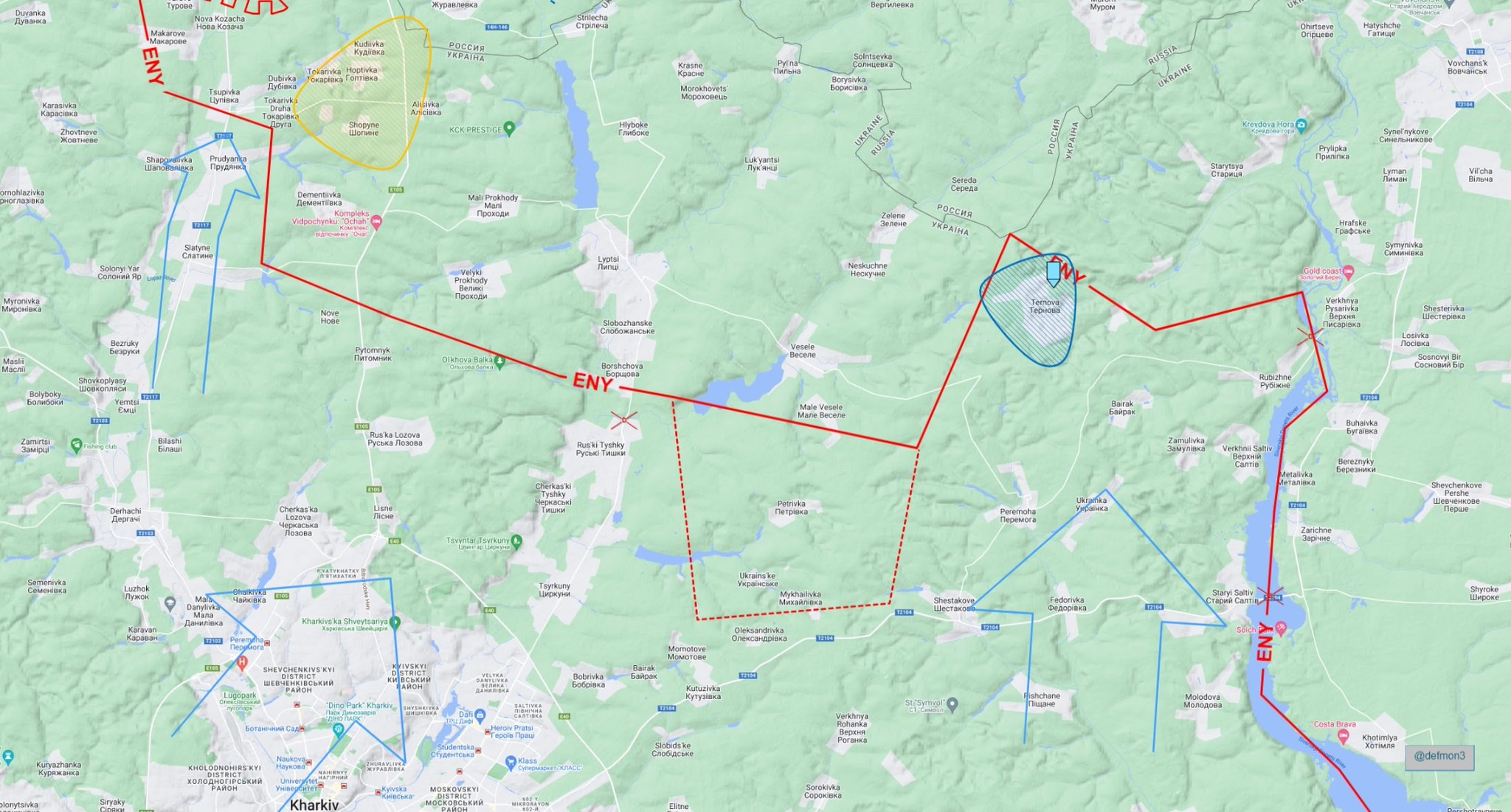 Ukrainian advances North and East of Kharkiv map scenario