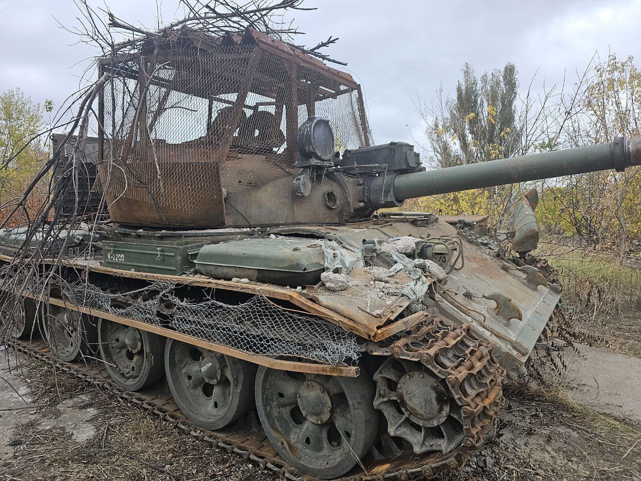 Destroyed Russian T-62 tank near Pokrovsk