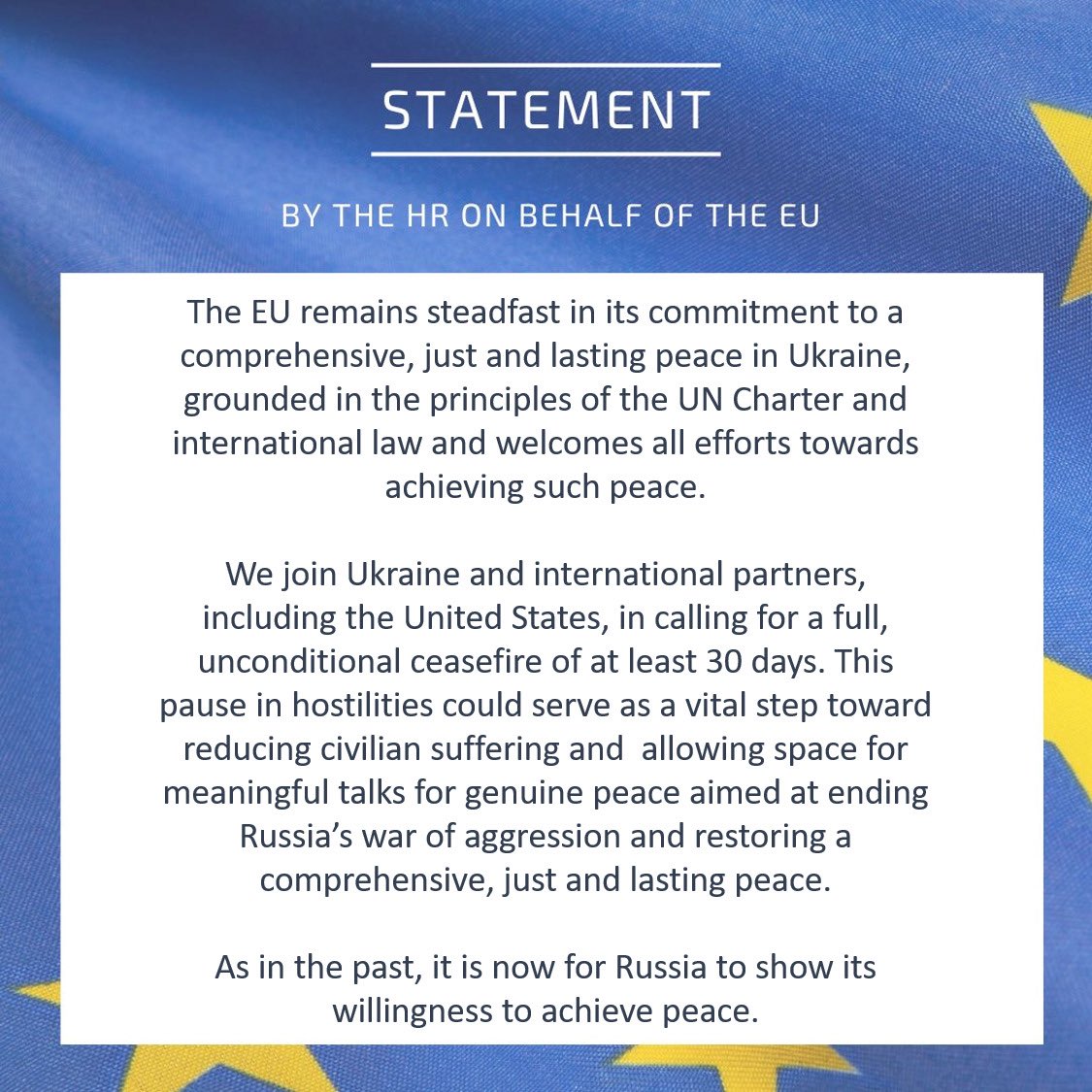 EU, US, Ukraine demand 30-day unconditional ceasefire