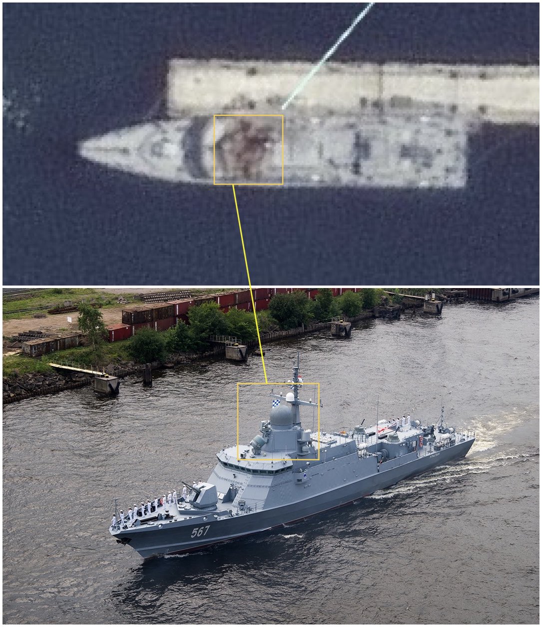 Satellite image shows damage to Russian vessel’s radar tower in Dagestan