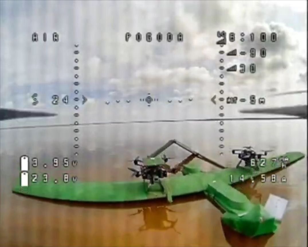 Ukrainian FP-1 kamikaze drone with two FPV drones filmed by interceptor