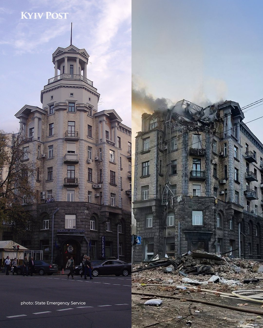 Kyiv before and after Russian New Year’s Eve attack destroys historic building