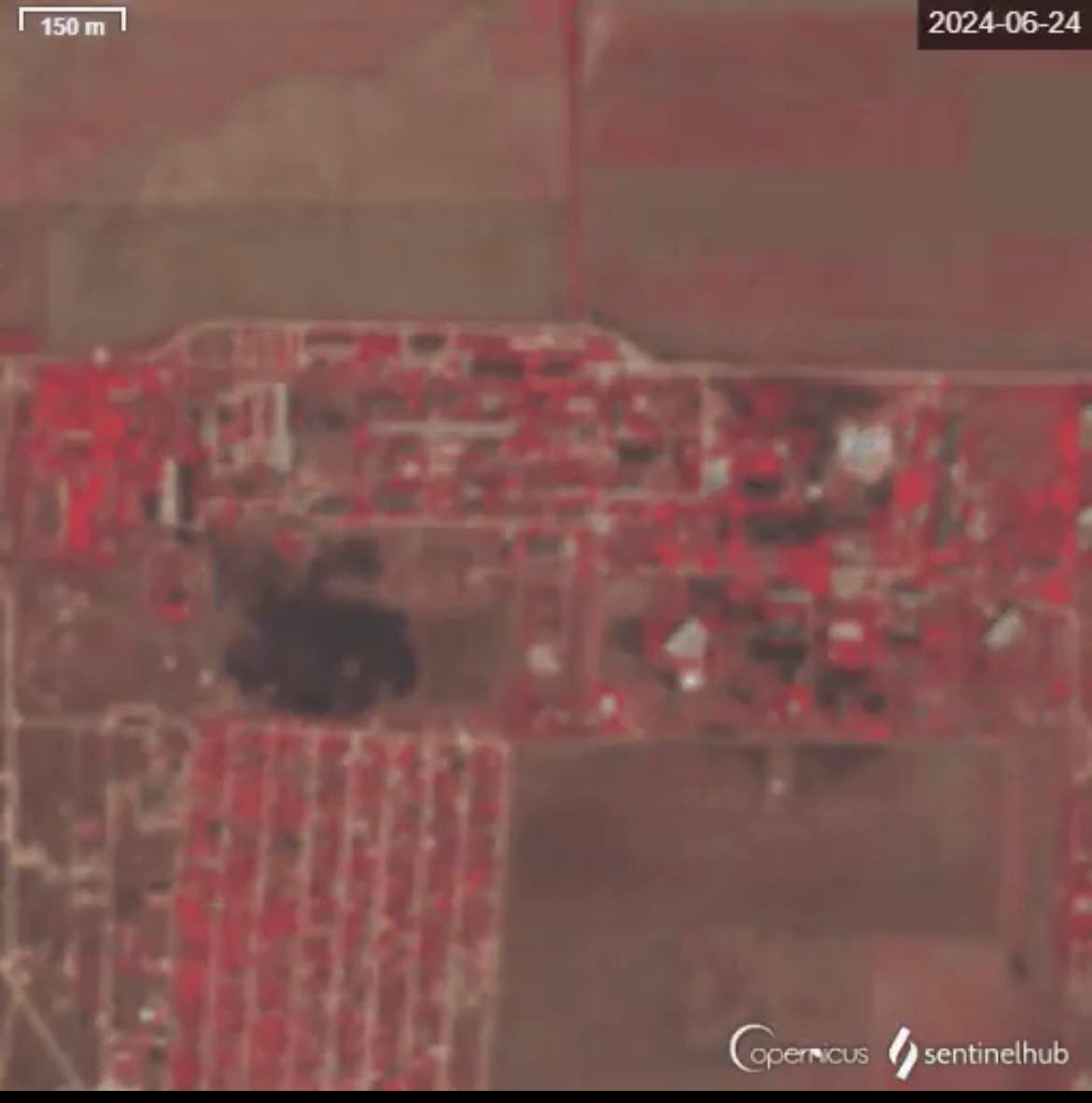 Low-quality satellite images of the ATACMS attack in Vitino