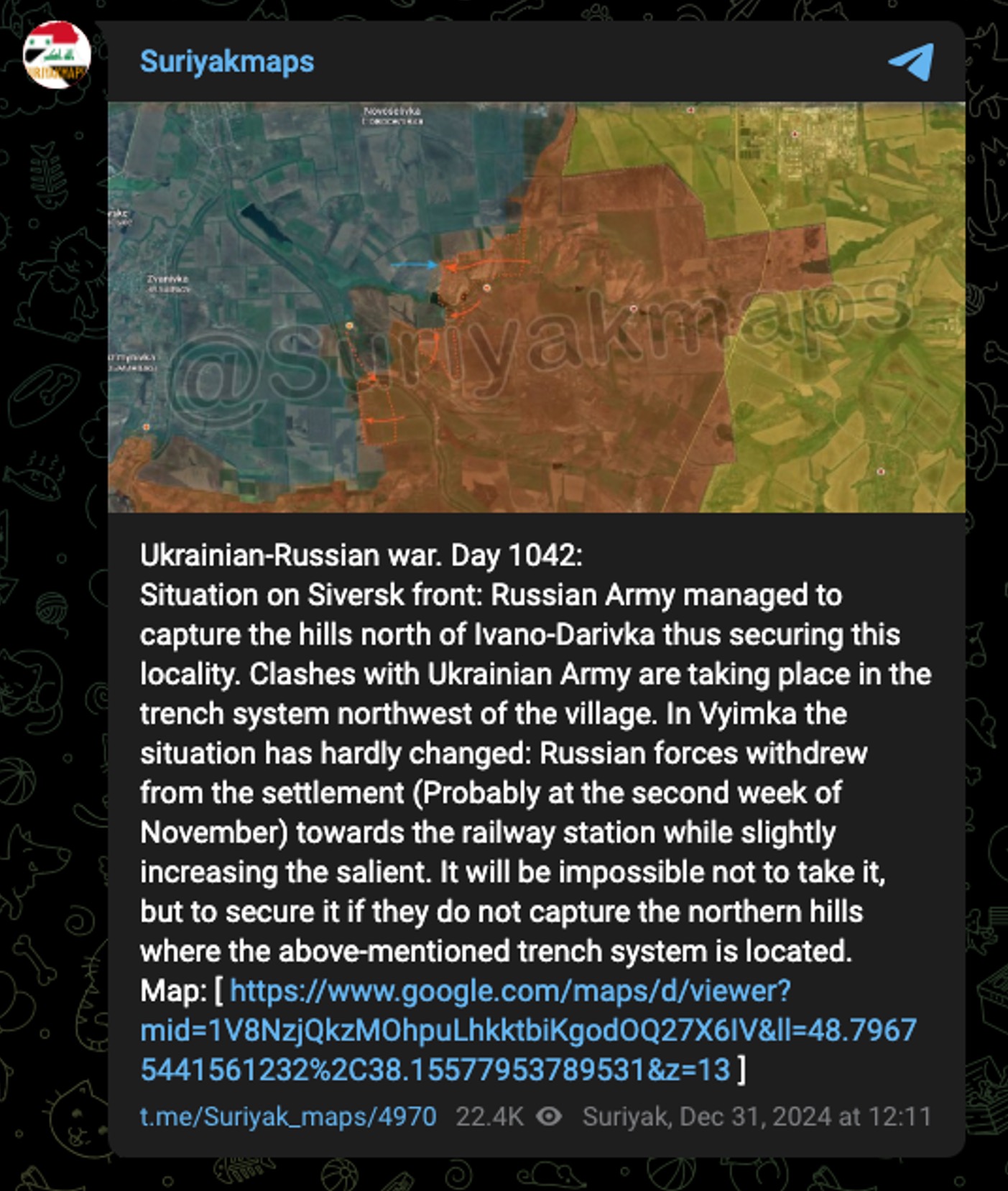 Russian advance and Ukrainian verifications near Ivano-Darivka