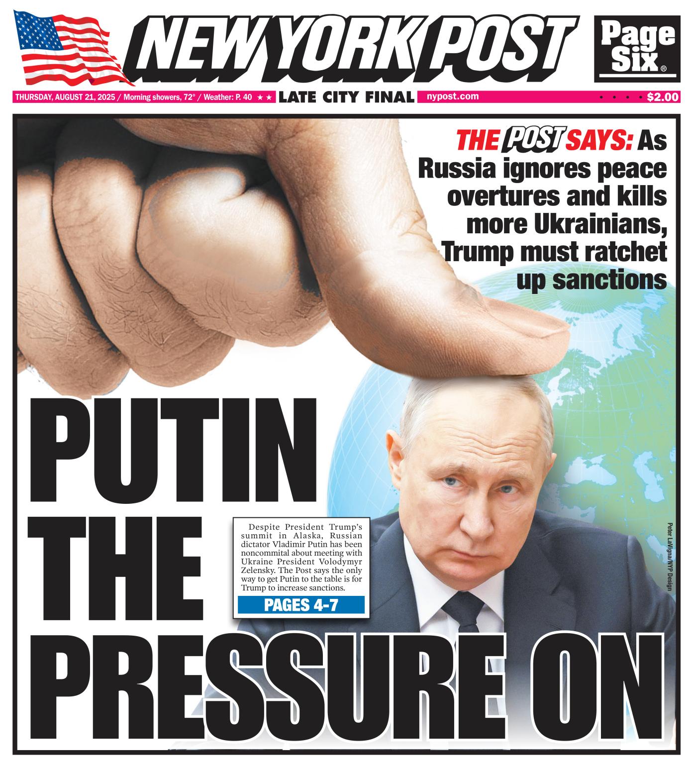 New York Post urges Trump to pressure Putin
