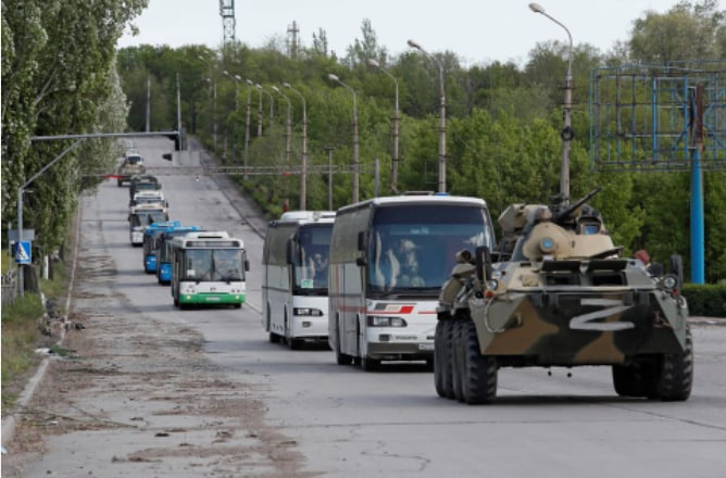 At least 7 buses with Azovstal Defenders leave the plant.