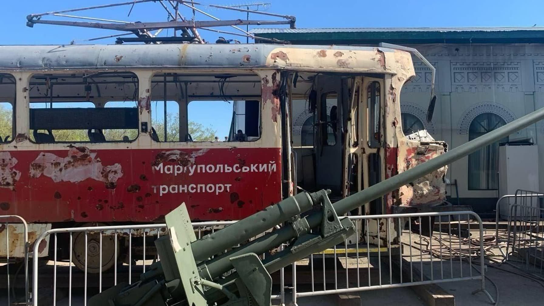 Mariupol trams damaged in blockade displayed in museum