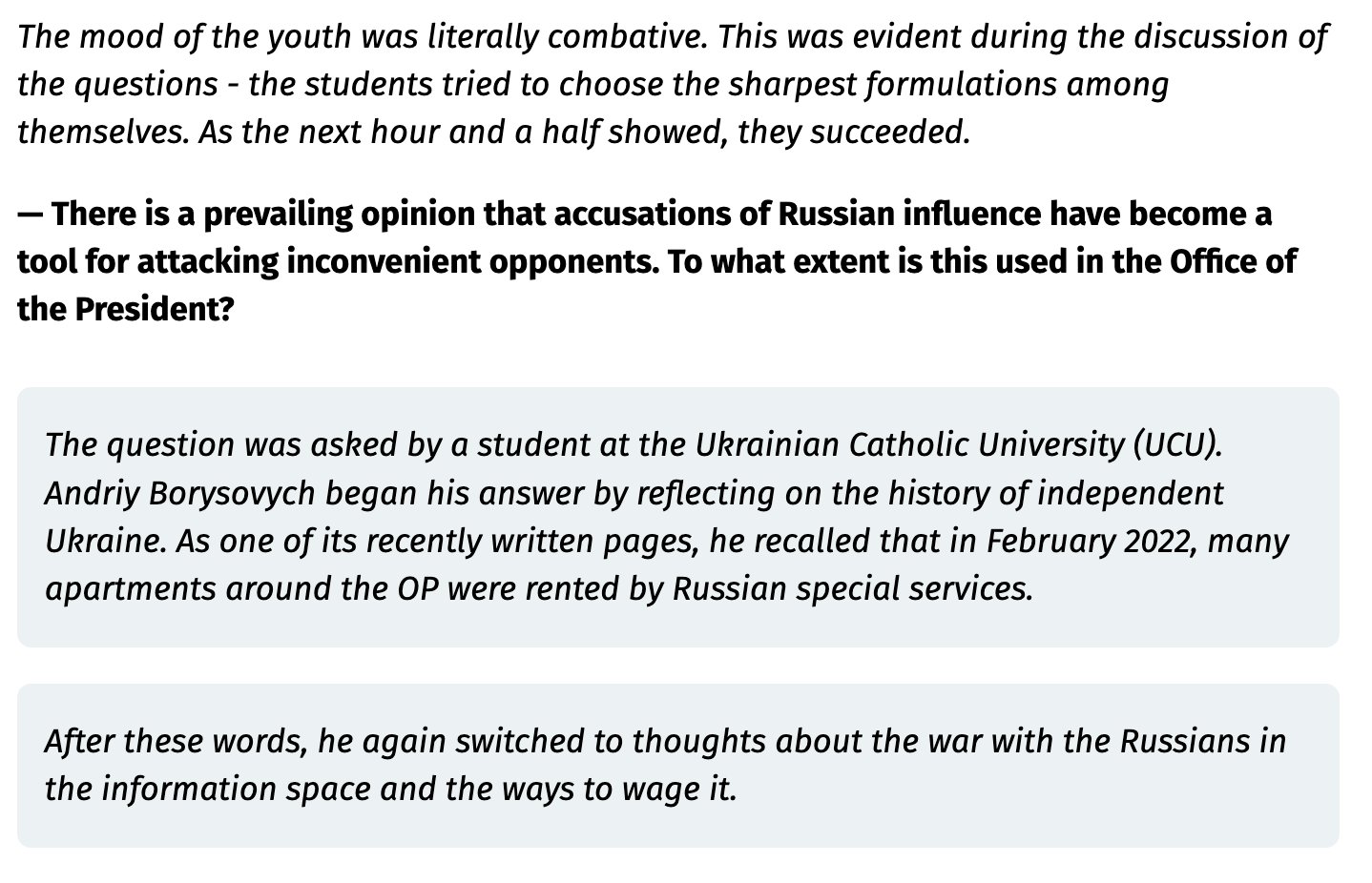 Yermak criticized by Ukrainian students