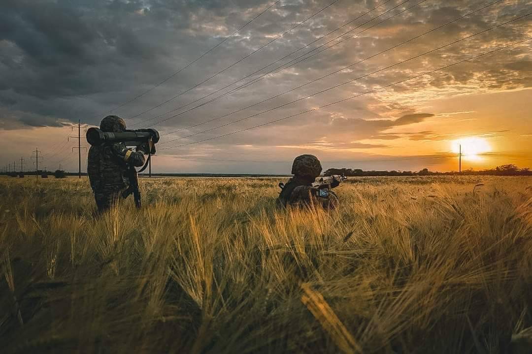 Harvesters at sunrise captured by the 128th Mountain Assault Brigade.