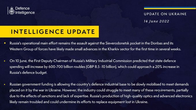 British Defense Intelligence Update for Ukraine War, June 14