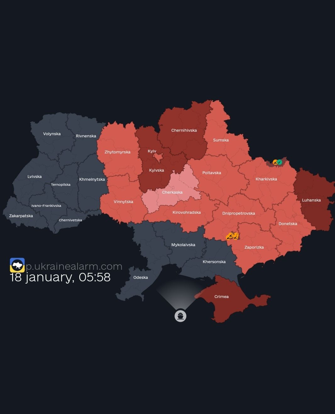 Air alarms across Ukraine