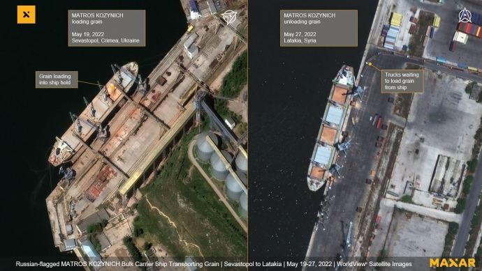 Stolen Ukrainian grain sold to Syria via Russian ships