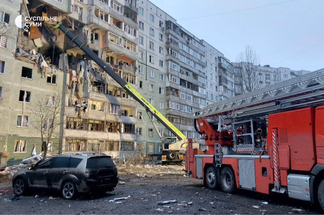 Four killed in Russia-Iranian Shaheed drone attack on Sumy building