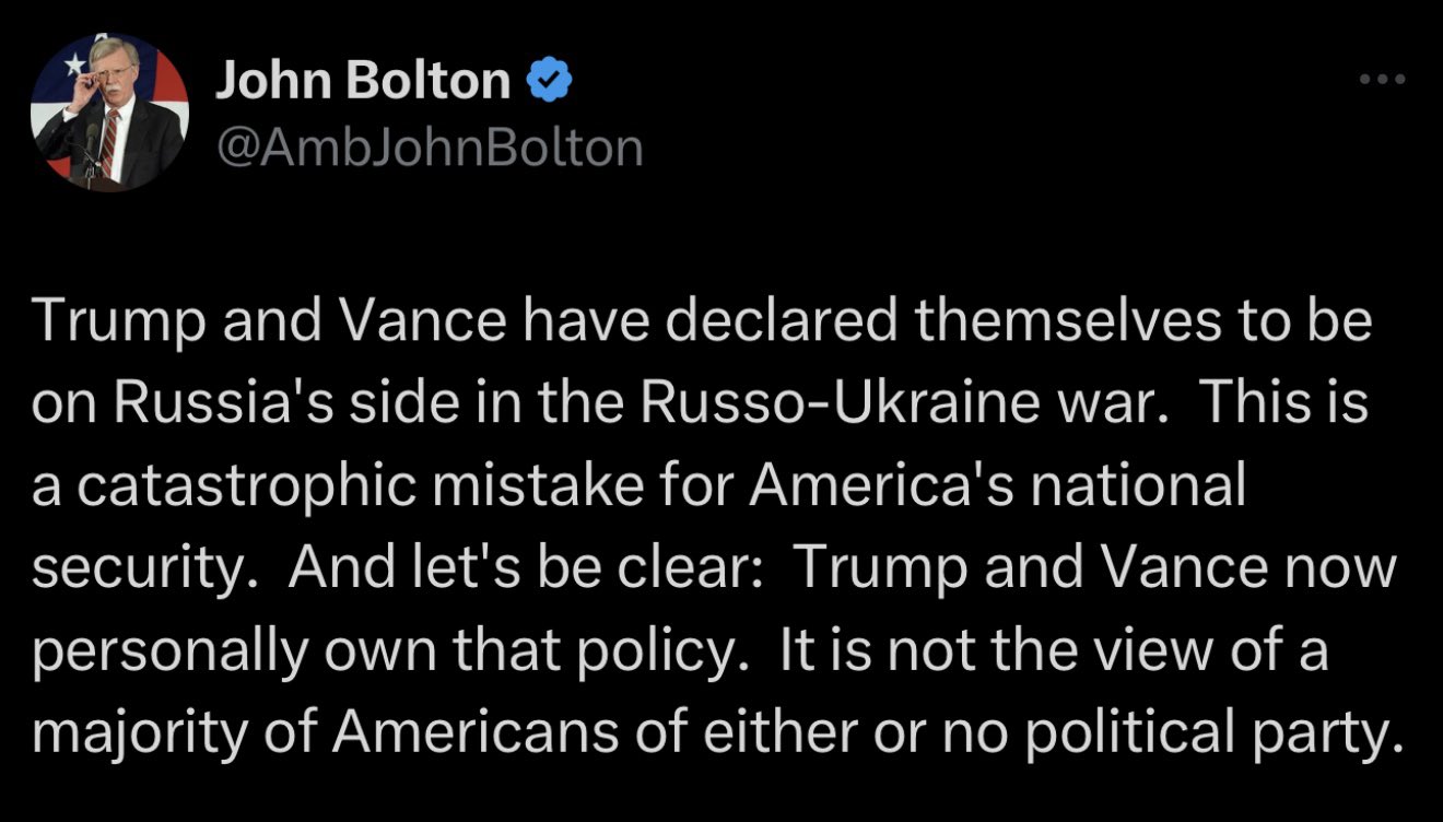 Bolton: Trump and Vance side with Russia in Ukraine war