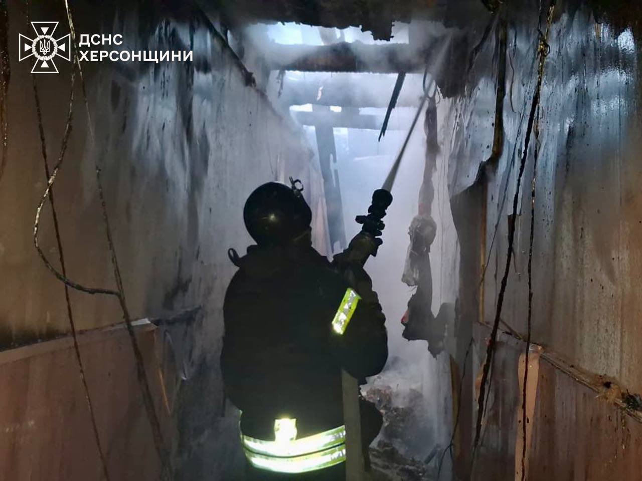 Victim of shelling: non-residential building burned