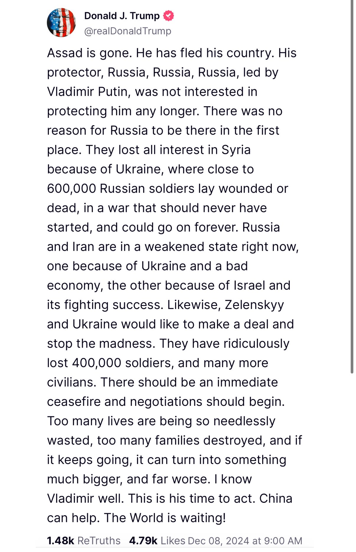 Trump on Ukraine War: “Make a deal”, end war, criticizes Russia, Iran, Syria